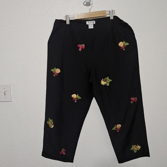 Alison Taylor silk blend embroidered fruits straight cropped pants size 12 - Picture 2 of 16